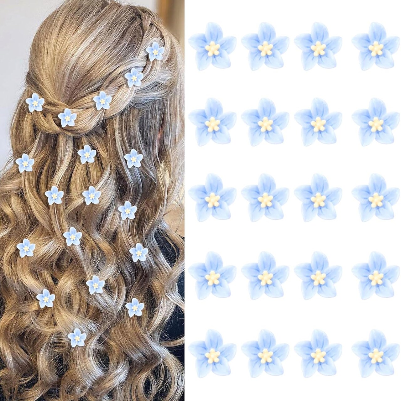 20Pcs Mini Flower Hair Clips and Barrettes for Girls/Women (Blue)